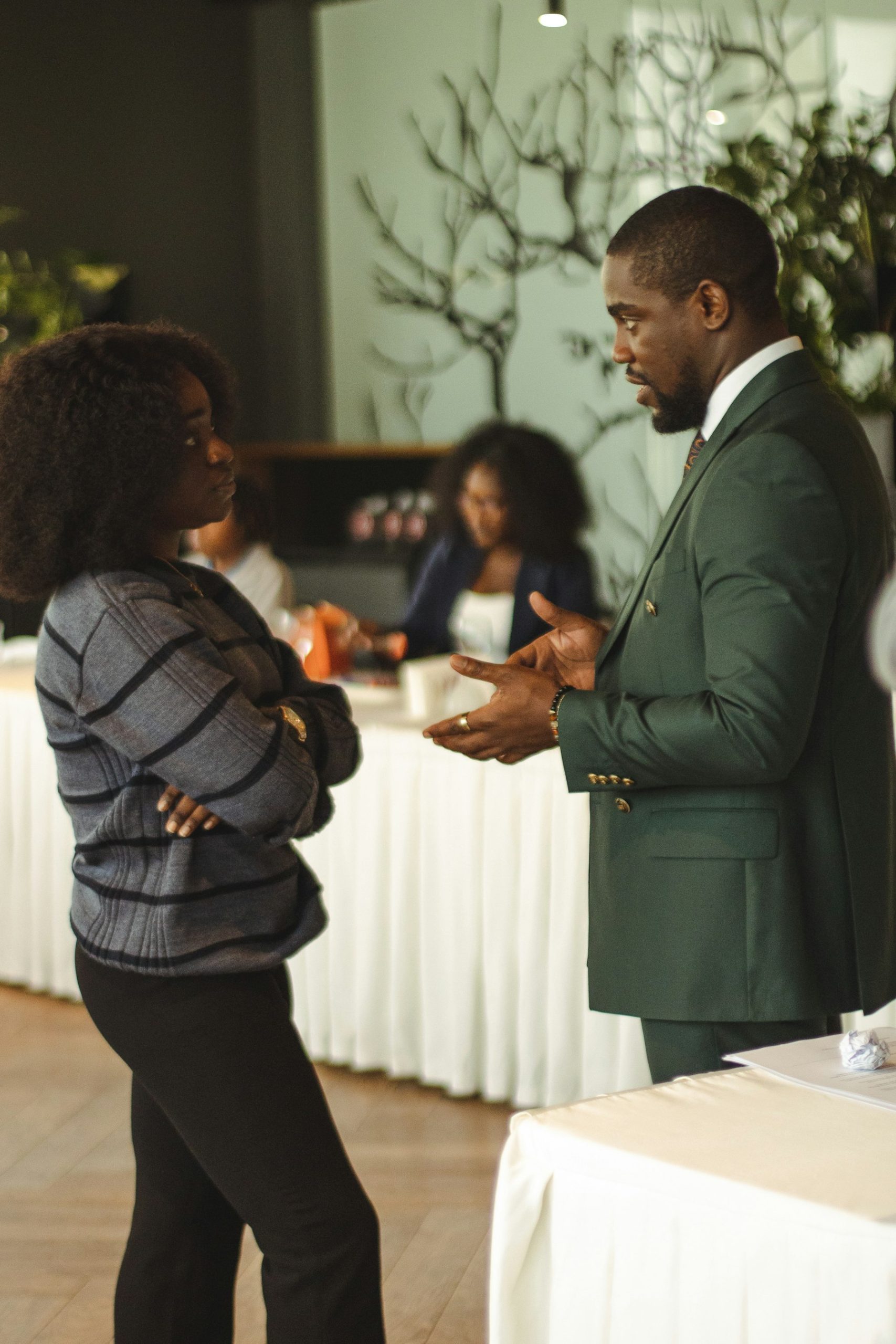 Business professionals discussing strategy in a meeting room